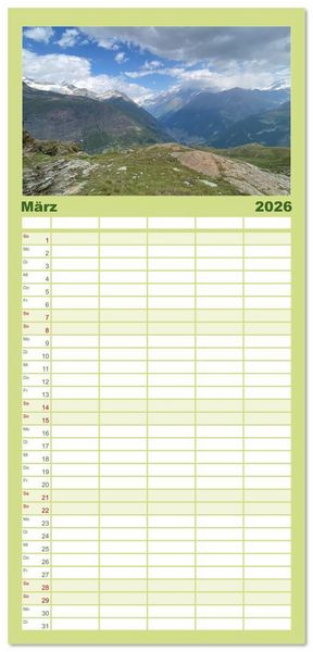 Produktbild: Familienplaner 2026 - Alpenauszeit - Bergpause f&uuml;rs Herz mit 5 Spalten (Wandkalender, 21 x 45 cm) CALVENDO