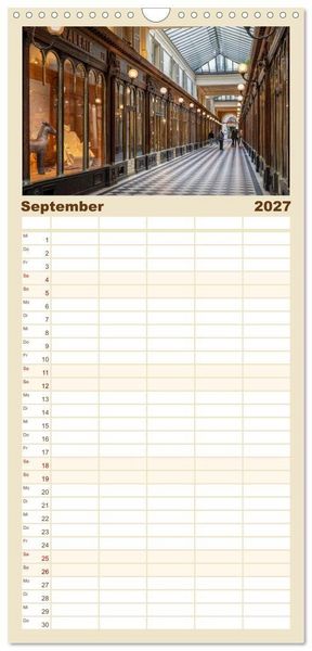 Produktbild: Familienplaner 2027 - Verborgene Passagen von Paris mit 5 Spalten (Wandkalender, 21 x 45 cm) CALVENDO