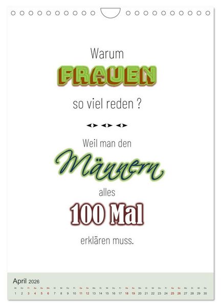 Produktbild: Was Mann &uuml;ber Frau wissen sollte und umgekehrt ... (Wandkalender 2026 DIN A4 hoch), CALVENDO Monatskalender