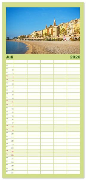 Produktbild: Familienplaner 2026 - Lebendige Cote d'Azur: Die azurblaue K&uuml;ste mit 5 Spalten (Wandkalender, 21 x 45 cm) CALVENDO