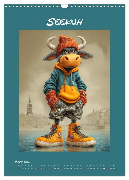 Produktbild: Kuhwelt. Stylische Streetwear-K&uuml;he f&uuml;r gute Laune (Wandkalender 2026 DIN A3 hoch), CALVENDO Monatskalender