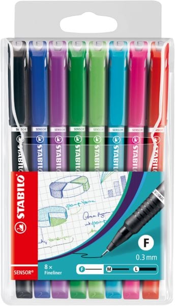Produktbild: STABILO Fineliner mit gefederter Spitze -   SENSOR F - fein - 8er Pack - mit 8 verschiedenen Farben