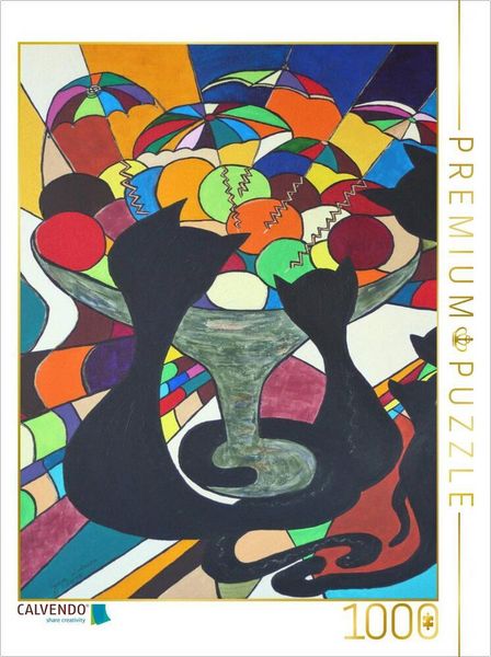 CALVENDO Puzzle Nasch-Kätz, Petra Kolossa, Acryl auf Leinwand, 70x50, 2015 | 1000 Teile Lege-Größe 64x48cm Foto-Puzzle für glückliche Stunden