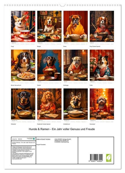 Hunde & Ramen - Ein Jahr voller Genuss und Freude (hochwertiger Premium Wandkalender 2025 DIN A2 hoch), Kunstdruck in Ho