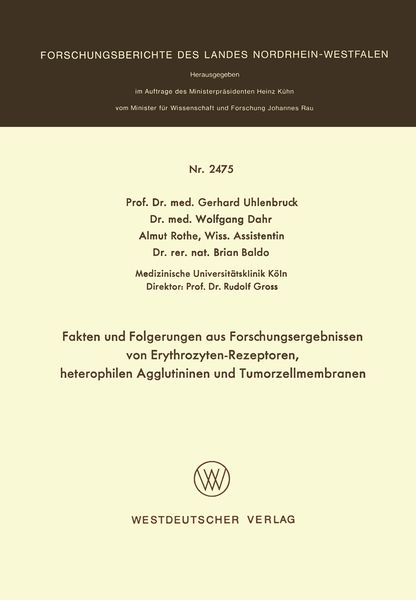Produktbild: Fakten und Folgerungen aus Forschungsergebnissen von Erythrozyten-Rezeptoren, heterophilen Agglutininen und Tumorzellmembranen