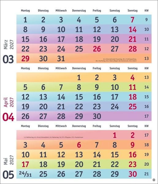 Produktbild: Bunte Wochen 3-Monatsplaner 2027