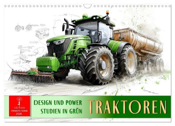 Produktbild: Traktoren - Design und Power Studien in Gr&uuml;n (Wandkalender 2026 DIN A3 quer), CALVENDO Monatskalender