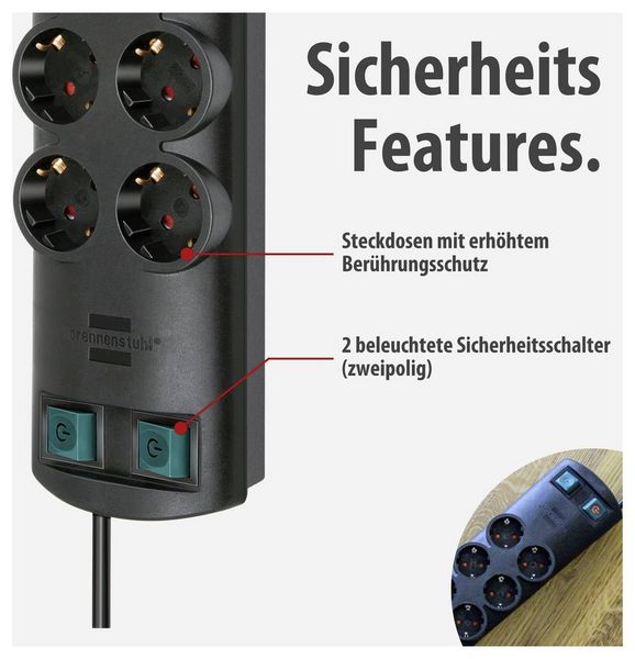 Produktbild: Brennenstuhl 1153300120 Steckdosenleiste mit Schalter 10fach Schwarz Schutzkontakt 1 St.