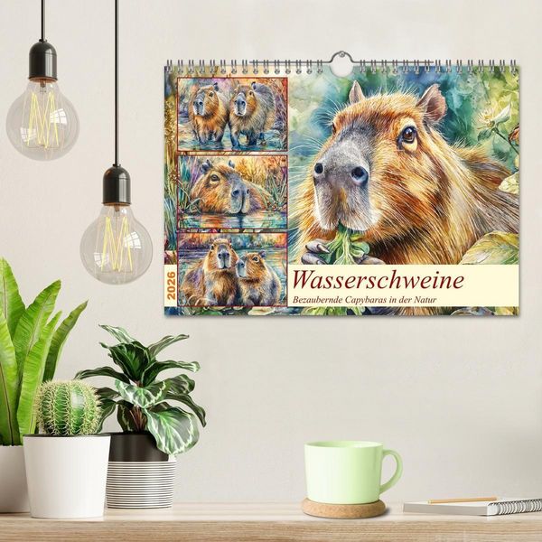 Produktbild: Wasserschweine. Bezaubernde Capybaras in der Natur (Wandkalender 2026 DIN A4 quer), CALVENDO Monatskalender