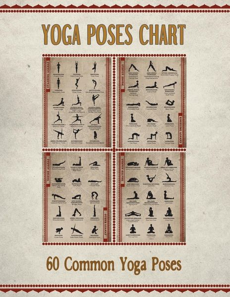 yoga poses chart chart mini poster with 60 common hatha yoga poses asanas in sanskrit and english taschenbuch englisch