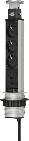 Produktbild: Brennenstuhl 1396200013 Steckdosenturm 3fach Aluminium, Schwarz Schutzkontakt 1 St.