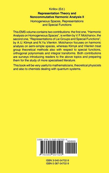 Produktbild: Representation Theory and Noncommutative Harmonic Analysis II