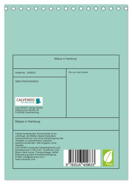 Produktbild: M&ouml;pse in Hamburg (Tischkalender 2026 DIN A5 hoch), CALVENDO Monatskalender