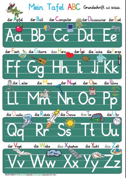 Mein Tafel-ABC in Grundschrift mit Artikeln, Poster von Helga Momm, F&M Verlag, 978-3-912093-42-1