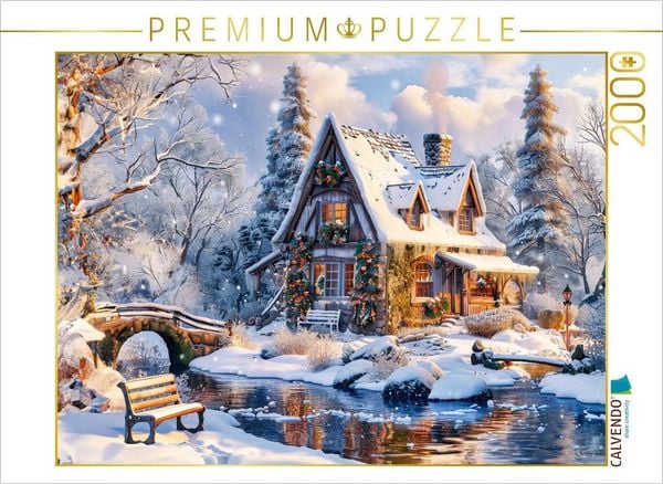 CALVENDO Puzzle Cottage Haus am Wasser zur Weihnachtszeit | 2000 Teile Lege-Größe 90x67cm Foto-Puzzle für glückliche Stunden