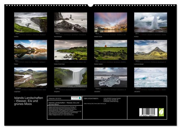 Produktbild: Islands Landschaften - Wasser, Eis und gr&uuml;nes Moos (hochwertiger Premium Wandkalender 2026 DIN A2 quer), Kunstdruck in Hochglanz