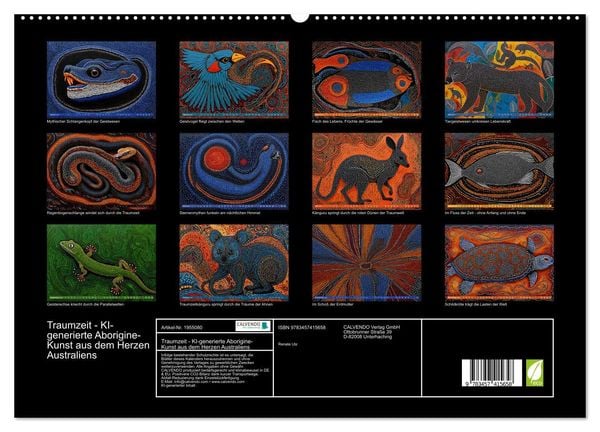 Produktbild: Traumzeit - KI-generierte Aborigine-Kunst aus dem Herzen Australiens (hochwertiger Premium Wandkalender 2026 DIN A2 quer), Kunstdruck in Hochglanz