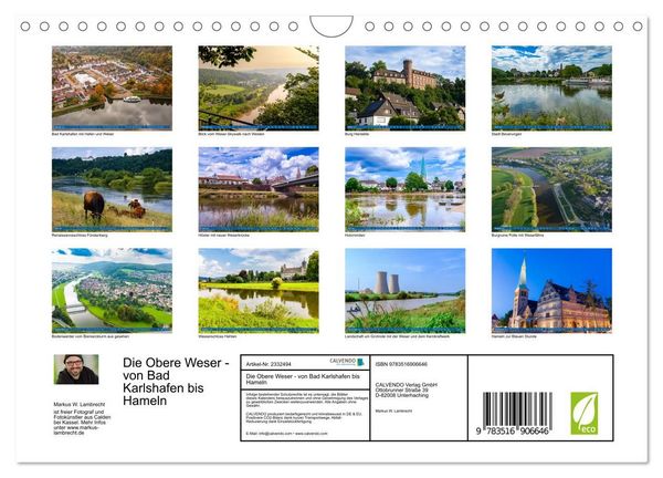 Produktbild: Die Obere Weser - von Bad Karlshafen bis Hameln (Wandkalender 2027 DIN A4 quer), CALVENDO Monatskalender