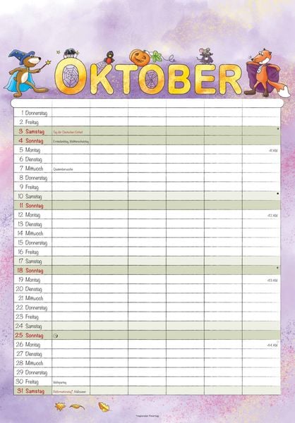 Produktbild: Familienplaner Cartoon 2026- Bildkalender 23,7x34 cm - 6 Spalten - Kalender mit Platz für Notizen - mit vielen Zusatzinformationen - Wandkalender