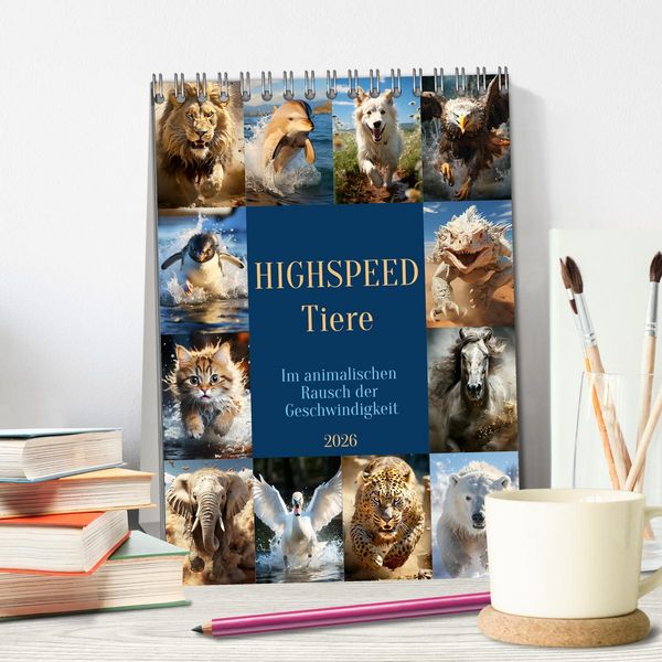 Produktbild: Highspeed Tiere (Tischkalender 2026 DIN A5 hoch), CALVENDO Monatskalender