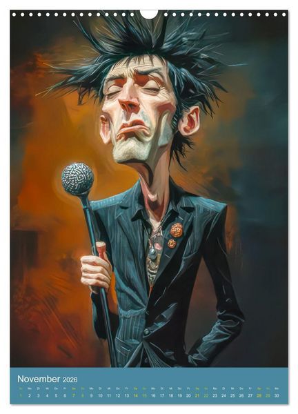 Produktbild: Rockbands und Punkbands - Witzige Karikaturen (Wandkalender 2026 DIN A3 hoch), CALVENDO Monatskalender