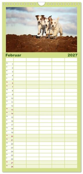 Produktbild: Familienplaner 2027 - Die Parson-Russell-Terrier...mit neuen Abenteuern aus der Hundeknipserei mit 5 Spalten (Wandkalender, 21 x 45 cm) CALVENDO