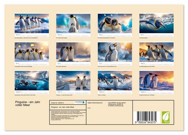 Produktbild: Pinguine - ein Jahr voller Meer (Wandkalender 2026 DIN A4 quer), CALVENDO Monatskalender