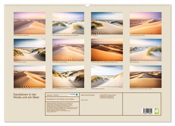 Produktbild: Sandd&uuml;nen In der W&uuml;ste und am Meer (Wandkalender 2026 DIN A2 quer), CALVENDO Monatskalender