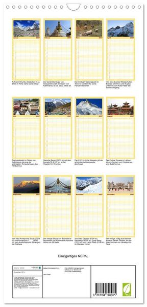 Produktbild: Familienplaner 2027 - Einzigartiges NEPAL mit 5 Spalten (Wandkalender, 21 x 45 cm) CALVENDO