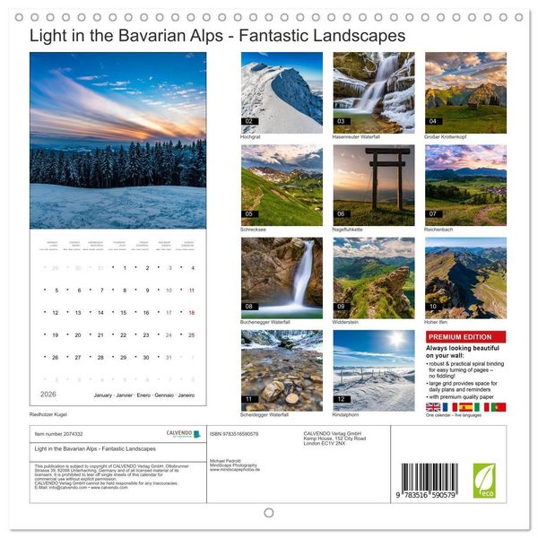 Produktbild: Light in the Bavarian Alps - Fantastic Landscapes (Wall Calendar 2026 12 &times; 12 Inch) CALVENDO 12 Month Wall Calendar
