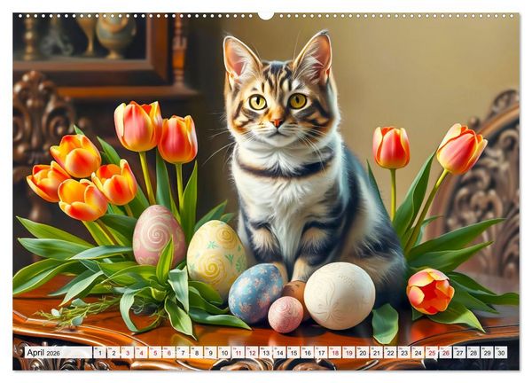 Produktbild: Klassische Katzenportr&auml;ts - Katzen in opulenten Stillleben (Wandkalender 2026 DIN A2 quer), CALVENDO Monatskalender