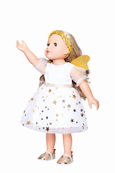 Produktbild: Puppen-Kleid Schutzengel mit Sternen-Haarband, Gr. 35-45 cm