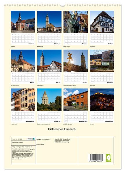 Produktbild: Historisches Eisenach (Wandkalender 2026 DIN A2 hoch), CALVENDO Monatskalender