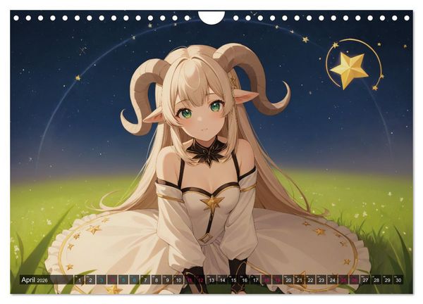 Produktbild: Manga Kalender Sternzeichen (Wandkalender 2026 DIN A4 quer), CALVENDO Monatskalender