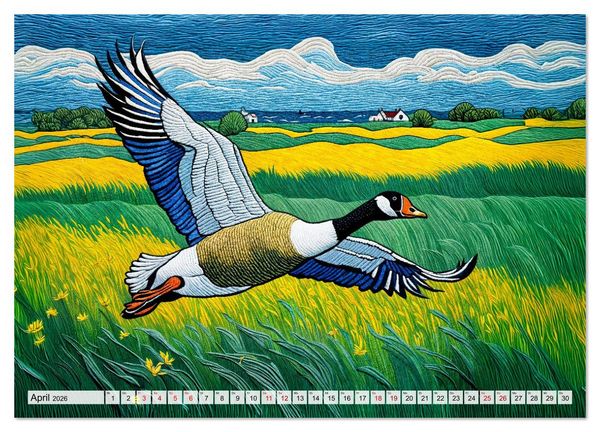 Produktbild: Kunstvolle Landpartien - Farbenfrohe Naturmomente im Textilstil (Wandkalender 2026 DIN A4 quer), CALVENDO Monatskalender