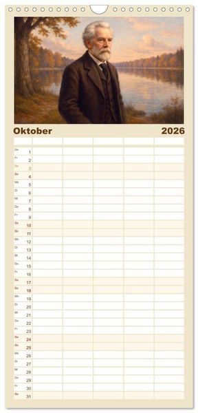 Produktbild: Familienplaner 2026 - Theodor Fontane mit 5 Spalten (Wandkalender, 21 x 45 cm) CALVENDO