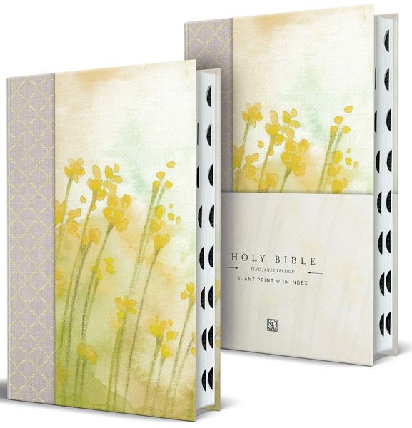 Produktbild: KJV Holy Bible, Giant Print Large Format, Hardcover Yellow Floral Design with Cloth with Ribbon Marker, Red Letter, and Thumb Index