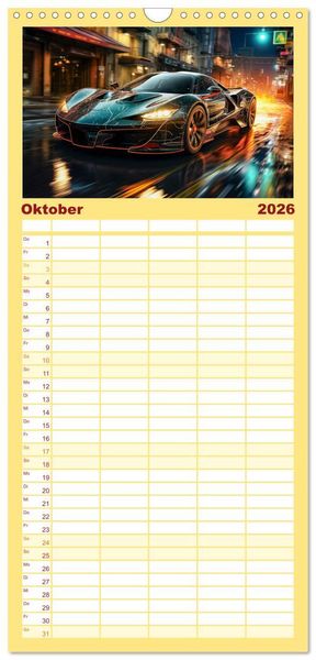 Produktbild: Familienplaner 2026 - Sportwagen Fantasien mit 5 Spalten (Wandkalender, 21 x 45 cm) CALVENDO