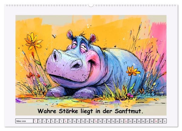 Produktbild: S&uuml;&szlig;e Flusspferde. Hippopotamus Weisheiten zum Schmunzeln (Wandkalender 2026 DIN A2 quer), CALVENDO Monatskalender