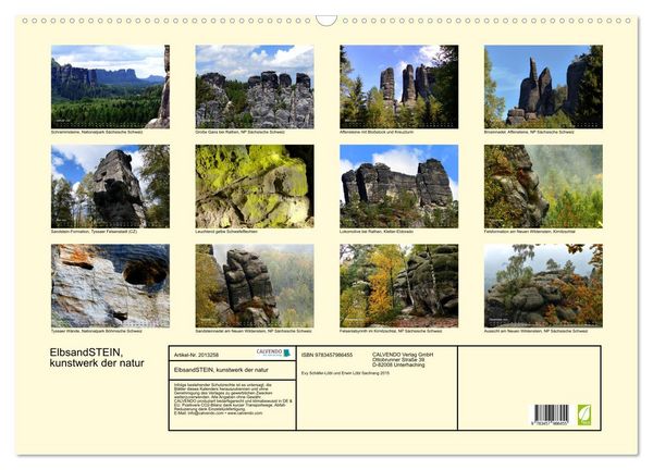 Produktbild: ElbsandSTEIN, kunstwerk der natur (Wandkalender 2026 DIN A2 quer), CALVENDO Monatskalender