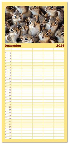 Produktbild: Familienplaner 2026 - Kuschelblicke mit 5 Spalten (Wandkalender, 21 x 45 cm) CALVENDO