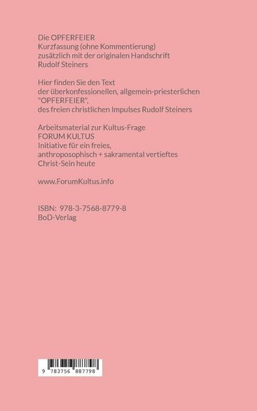 Produktbild: Die Opferfeier: in der freien christlichen Fassung von Rudolf Steiner