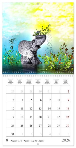 Produktbild: Grands et doux Les &eacute;l&eacute;phants (Calendrier mural carr&eacute; 2026 30x30 cm) Calendrier double avec une page pour vos prises de notes