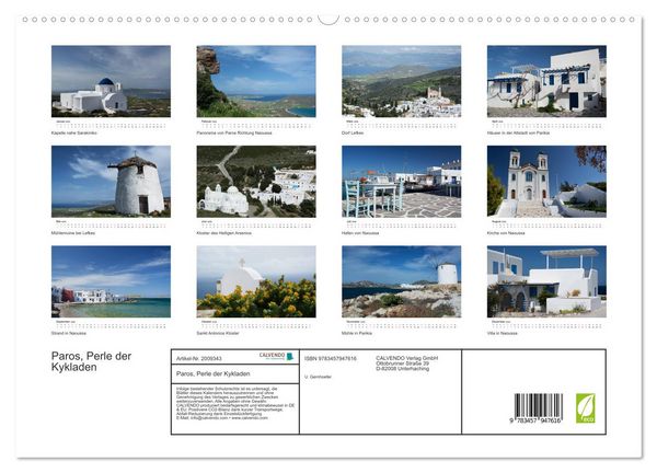 Produktbild: Paros, Perle der Kykladen (hochwertiger Premium Wandkalender 2026 DIN A2 quer), Kunstdruck in Hochglanz