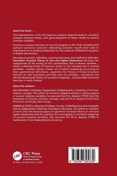 Produktbild: Geometric Function Theory in One and Higher Dimensions