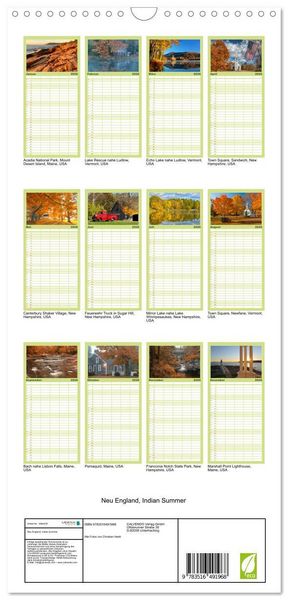 Produktbild: Familienplaner 2026 - Neu England, Indian Summer mit 5 Spalten (Wandkalender, 21 x 45 cm) CALVENDO
