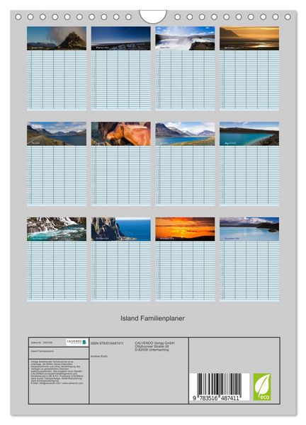 Produktbild: Island Familienplaner (Wandkalender 2026 DIN A4 hoch), CALVENDO Monatskalender