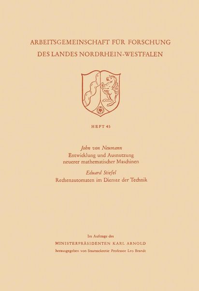 Produktbild: Entwicklung und Ausnutzung neuerer mathematischer Maschinen / Rechenautomaten im Dienste der Technik