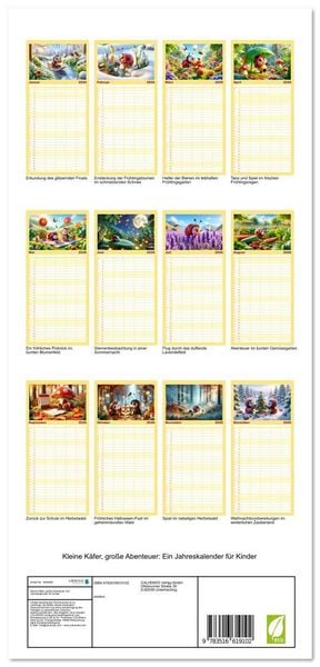 Produktbild: Familienplaner 2026 - Kleine K&auml;fer, gro&szlig;e Abenteuer: Ein Jahreskalender f&uuml;r Kinder mit 5 Spalten (Wandkalender, 21 x 45 cm) CALVENDO