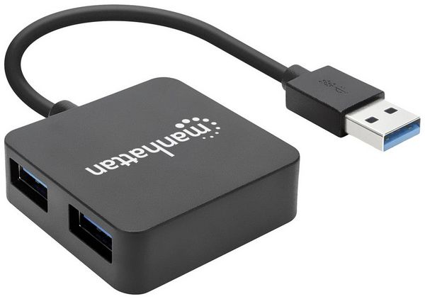 Produktbild: Manhattan 162296 USB-Hub 4 Port USB-A USB 3.0 5 GBit/s Schwarz